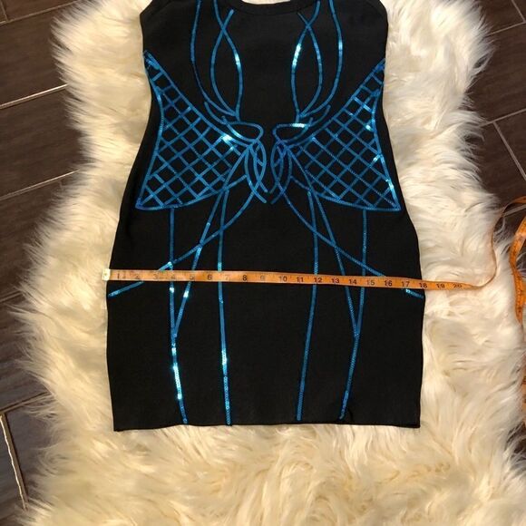 WOW couture bodycon bandage blk/turquoise sequins size lg - Picture 11 of 14
